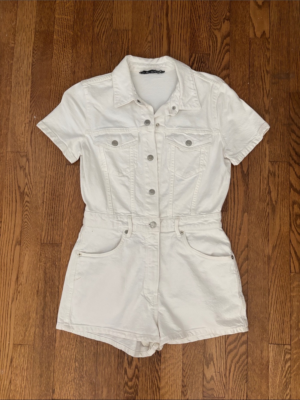 Zara White Short Sleeve Denim Romper